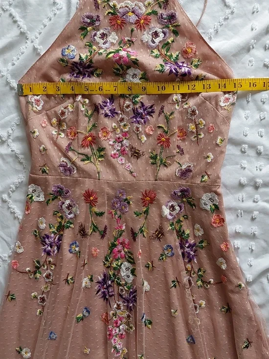ASOS Dusty Pink Floral Embroidered Dobby Mesh Cami Strap Maxi Dress Sz 8 - Picture 11 of 15